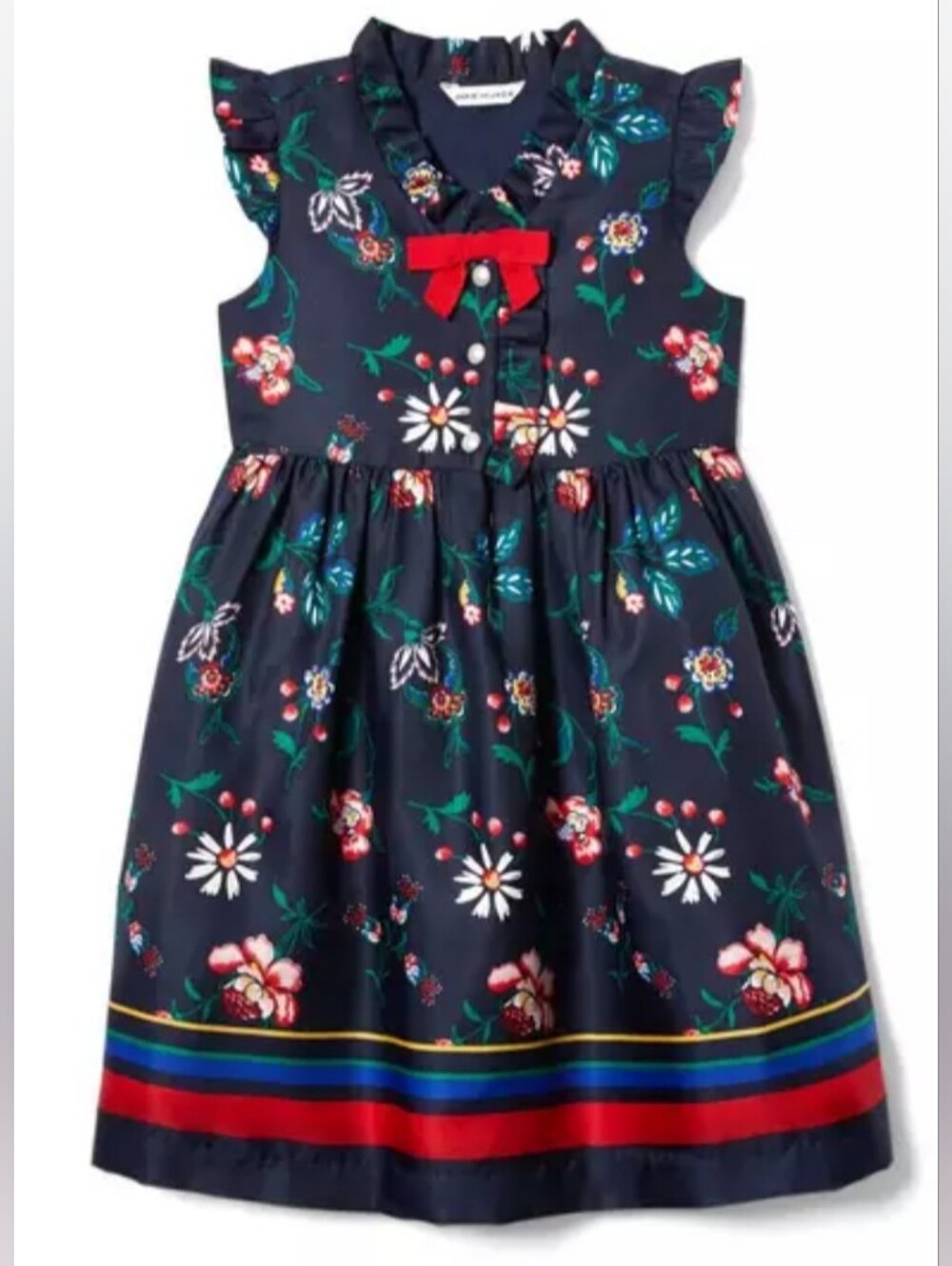 Janie and Jack| Floral Striped Border Dress | 3-6 Months